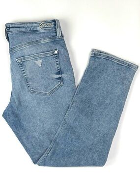 Guess Rhinestone-Embellished Light Wash Straight-Leg Jeans Women's Size 28